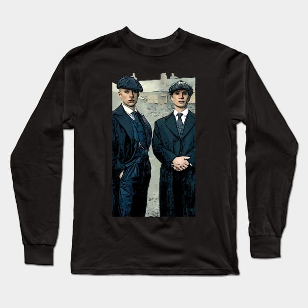 Thomas Shelby stands there emotionally, well dressed, with a family member as abstract comic art Long Sleeve T-Shirt by ComicPrint